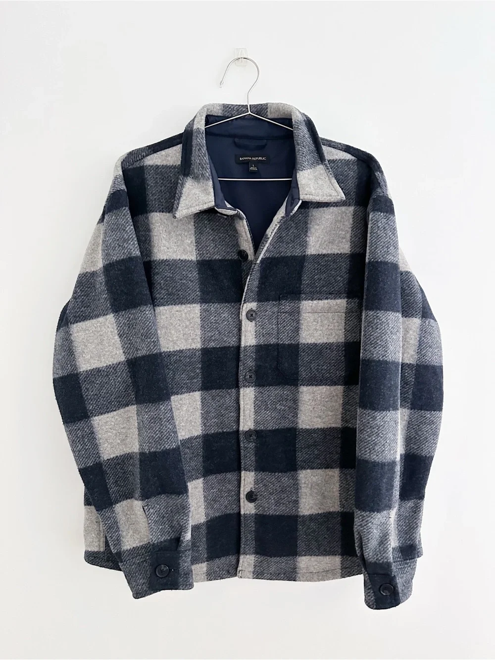 Banana Republic Heritage Shirt Jacket Large Blue Gray Buffalo Plaid Shacket